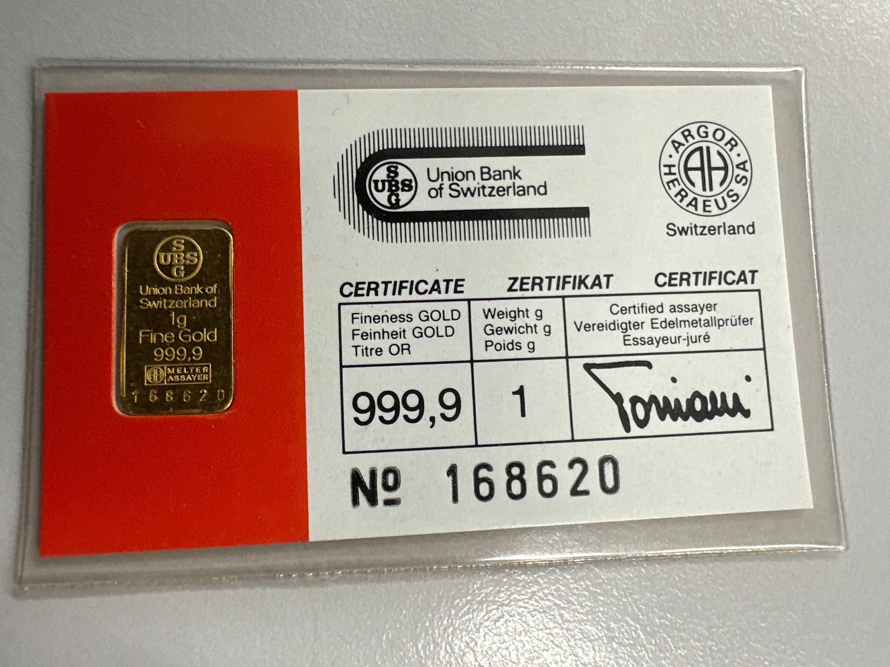 Metalli preziosi: 1g Goldbarren UBS – Nuovo e nell'imballaggio originale da Herisau venduto da herau