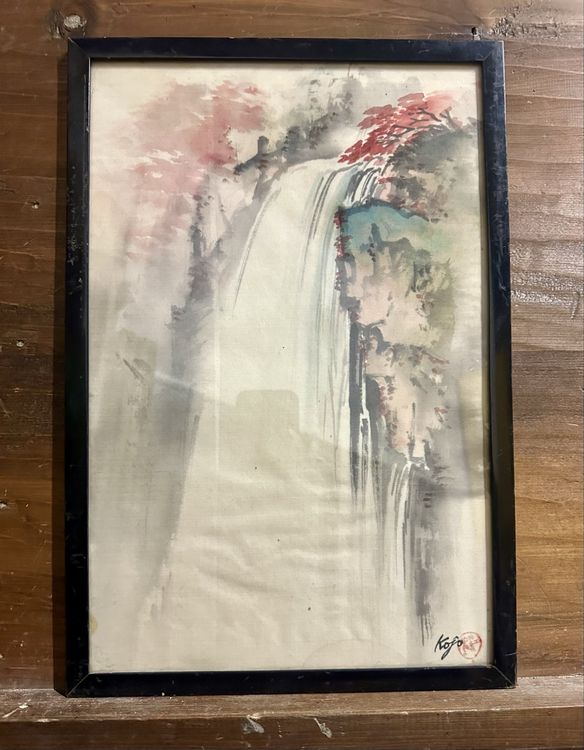 Peinture sur soie japonaise 1900-1930, oiseau fleurs sous