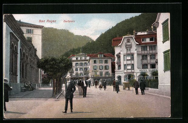 Cartes postales: Bad Ragaz, Dorfplatz mit Hotel Central – D'occasion à Berlin par bartko-reher