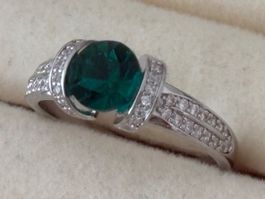 Luxus Elegante Gr.19/9 Ring Farbe: Silber/ Grün