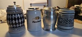 Bierkrug und Zinnkonvokut - 4 alte Bierkrüge