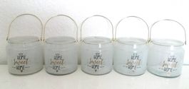 SET - 5x Laterne Glas-Windlicht Home Sweet Home Shabby Chic