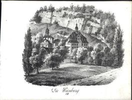 Weinburg Lithographie von Pecht
