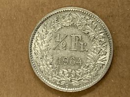 SVIZZERA 1/2  FR MONETA IN ARGENTO 1964 usata - circolata