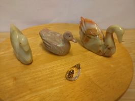 Lot de 4 statuettes Canard en Pierre ou verre plein
