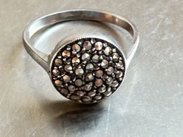Vintage Ring RUNDI Silber mit Markasiten (55)