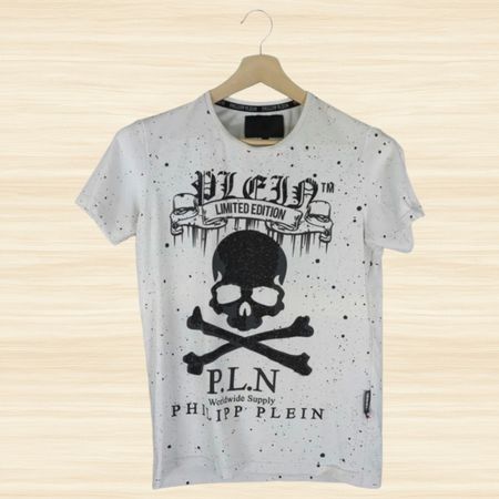 T-shirt Philipp Plein blanc tête de mort strass - Taille S