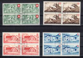 1946 Pro Patria Serie im 4er-Block Nr. B30-B33 mit Zentrum-ʘ
