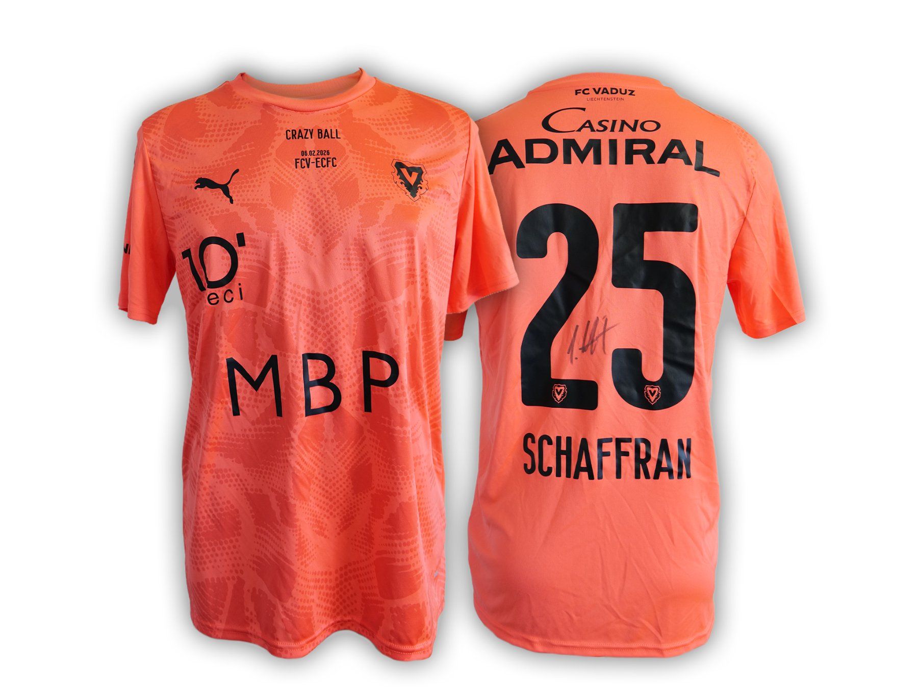 Puma Leibchen & Hosen: FC Vaduz Matchworn Sondertrikot "25-SCHAFFRAN" – Gebraucht aus Vaduz von fcvaduz1932