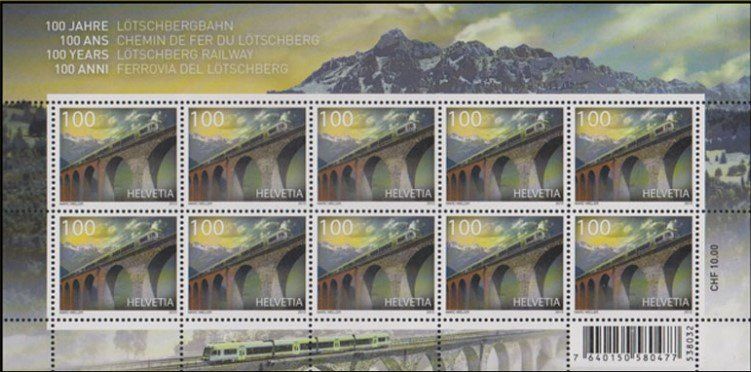 Tutti i francobolli: 100 Jahre Lötschbergbahn 2013 postfrisch – Usato da Unterägeri venduto da PhilatelieStudiger