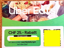 CHF 25.- Rabatt UBER EATS Gutschein *nur für Neukunden*