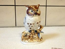 Eule, Porzellan, Majolika, handgemacht und bemalt, 14cm hoch