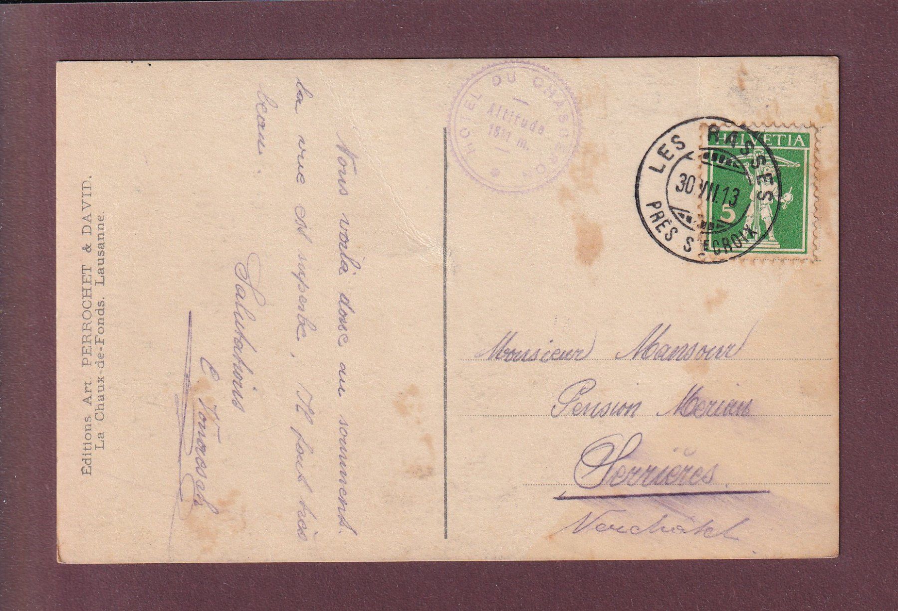 Ansichtskarten: Vue prise du CHASSERON - 1913 – Gebraucht aus Pully von nicecards 1