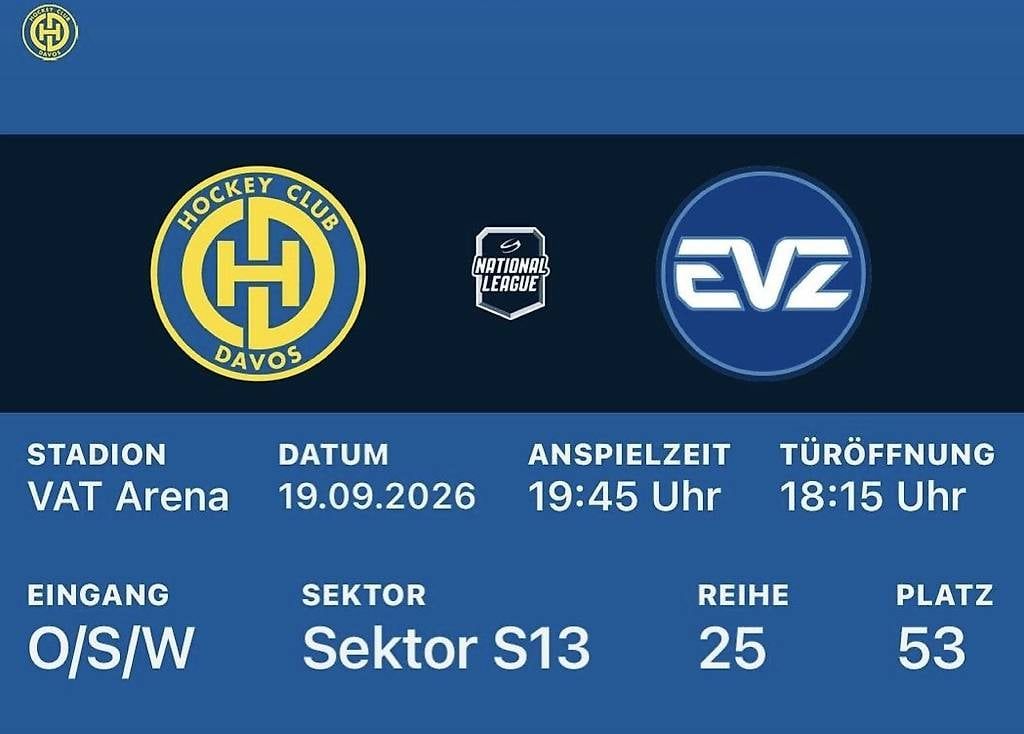 Billets: HCD  EV Zug Ticket | 19.09.2026  – Neuf avec emballage d'origine à Warth par raphi.buerki