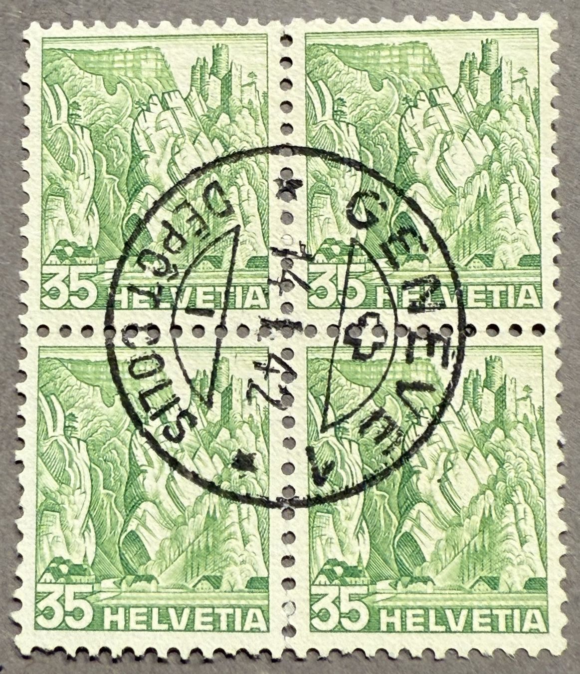 Tutti i francobolli: 208z Viererblock Geneve SBK 45.- – Usato da Steinhausen venduto da yukon26