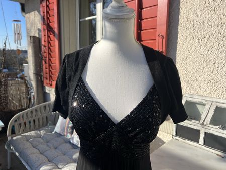 Elegantes Abendkleid schwarz funkelndem Pailletten-Bustier S