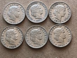 Lot mit 6 Stk. 20 Rp.  ( 1921/24/25/26/29/30 )