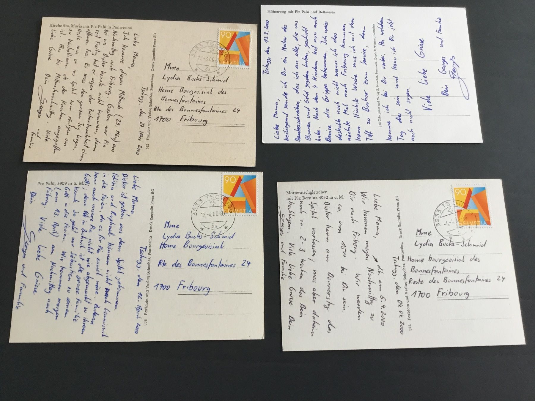 Cartoline postali: 4 antike Postkarten Oberengadin, Piz Palü – Usato da Kerzers venduto da Georges3210 1