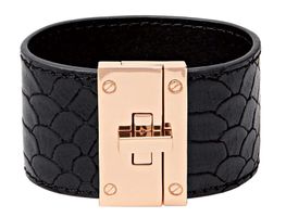 Bracelet manchette noir Mango cuir effet croco NEW