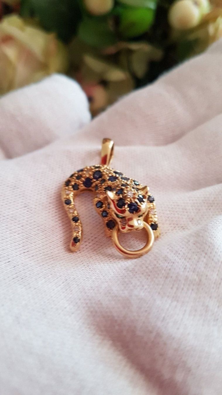 Anhänger: Panther Anhänger 14K mit Saphir+Diamant – Neu und originalverpackt aus KLOTEN von Luxurious-Shop