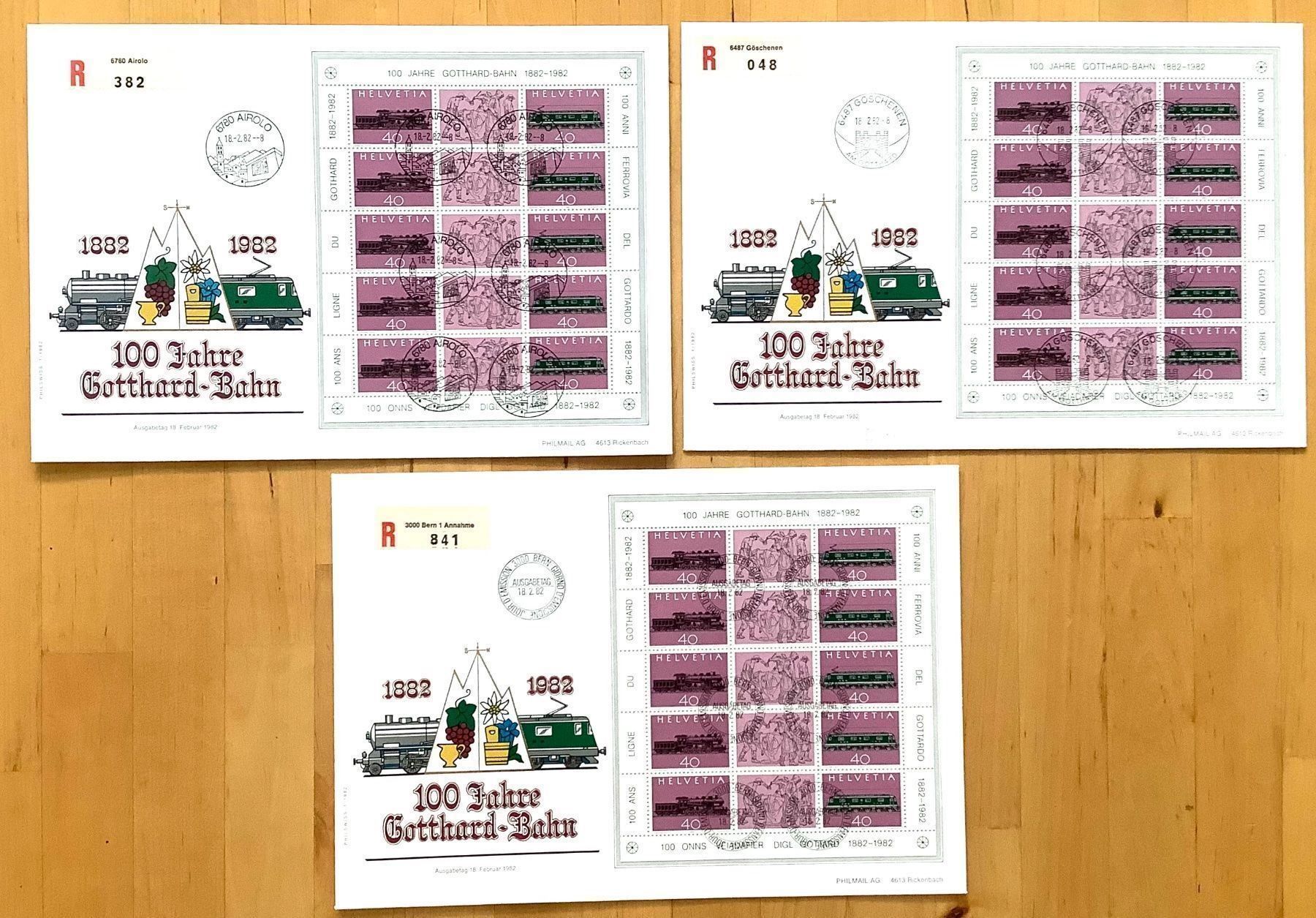 Alle Briefmarken: 3 FDC 100 JahreGotthard Bahn Div Stempel – Neu (gemäss Beschreibung) aus Liestal von Pep3