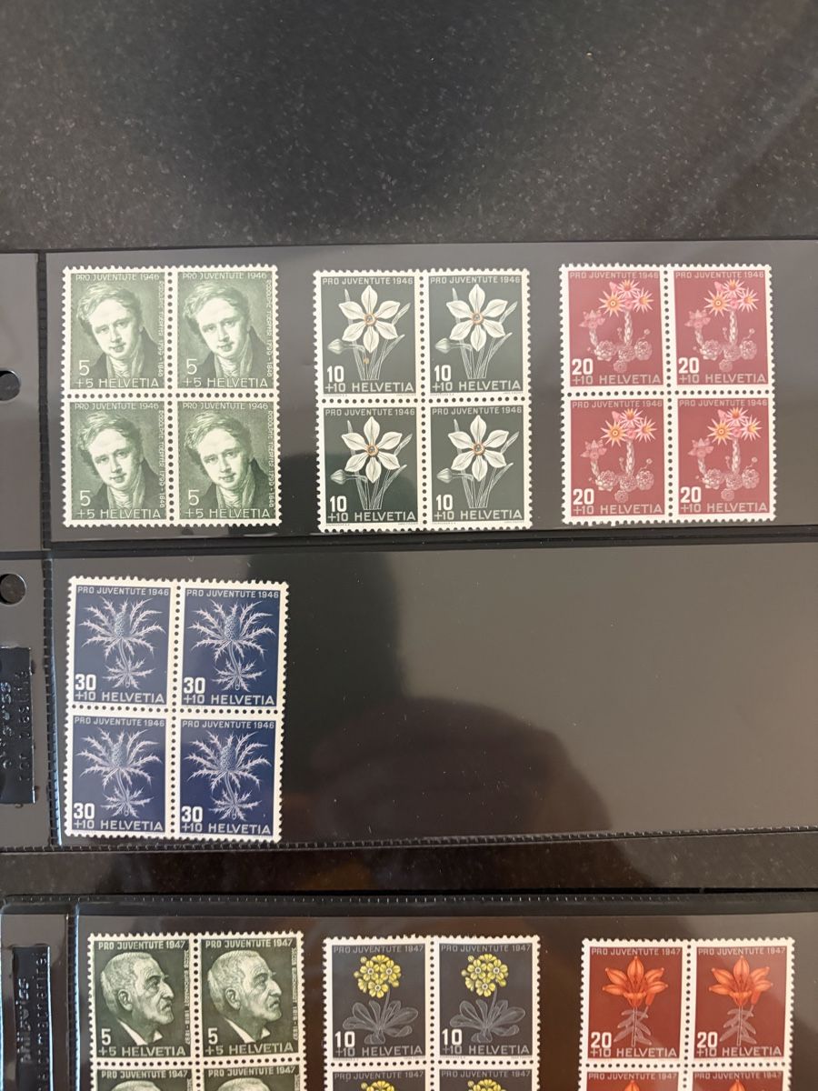 Alle Briefmarken: Pro Juventute 4-er Block postfrisch 1946+1947 – Gebraucht aus Meierskappel von Hala03 1