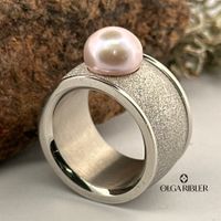 Edelstahlring mit Perle, Gr. 61