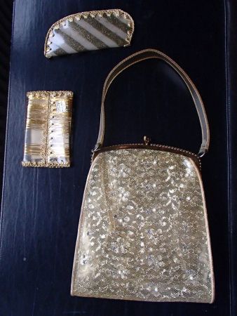 Vintage 50thies goldene Tasche Strasssteinen mit 2 Etuis
