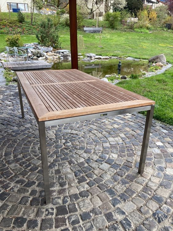 Hochwertiger grosser Gartentisch Teak/Edelstahl Kaufen auf Ricardo