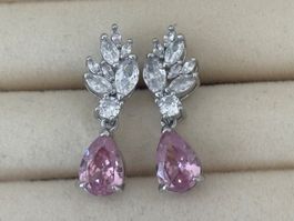 Luxus Elegante Zirkonia Ohrstecker Farbe: Silber/ Rosa