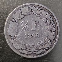 Schweizer Münze 1/2 Franken 1899 gebrauchter Zustand