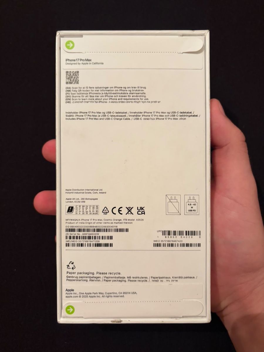 Apple Telefoni cellulari / Smartphones: UNGEÖFFNET Iphone 17 Pro Max 1 TB – Nuovo e nell'imballaggio originale da Basel venduto da Luca8887 1