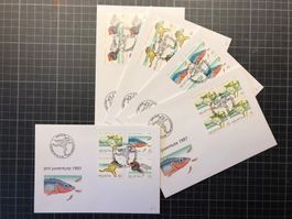 5 FDC Pro Juventute Weihnachtmarke, Tiere 1997 ET