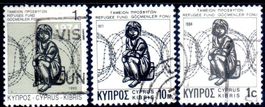 ZYPERN 1974-77-84 KIND UND STACHELDRAHT 3 MARKEN GESTEMPELT