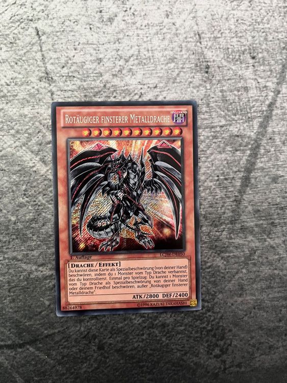 Yugioh Karte - Rotäugiger Leuchtfeuer-Metalldrache Gold Rare DE + Ultrapro Toploader