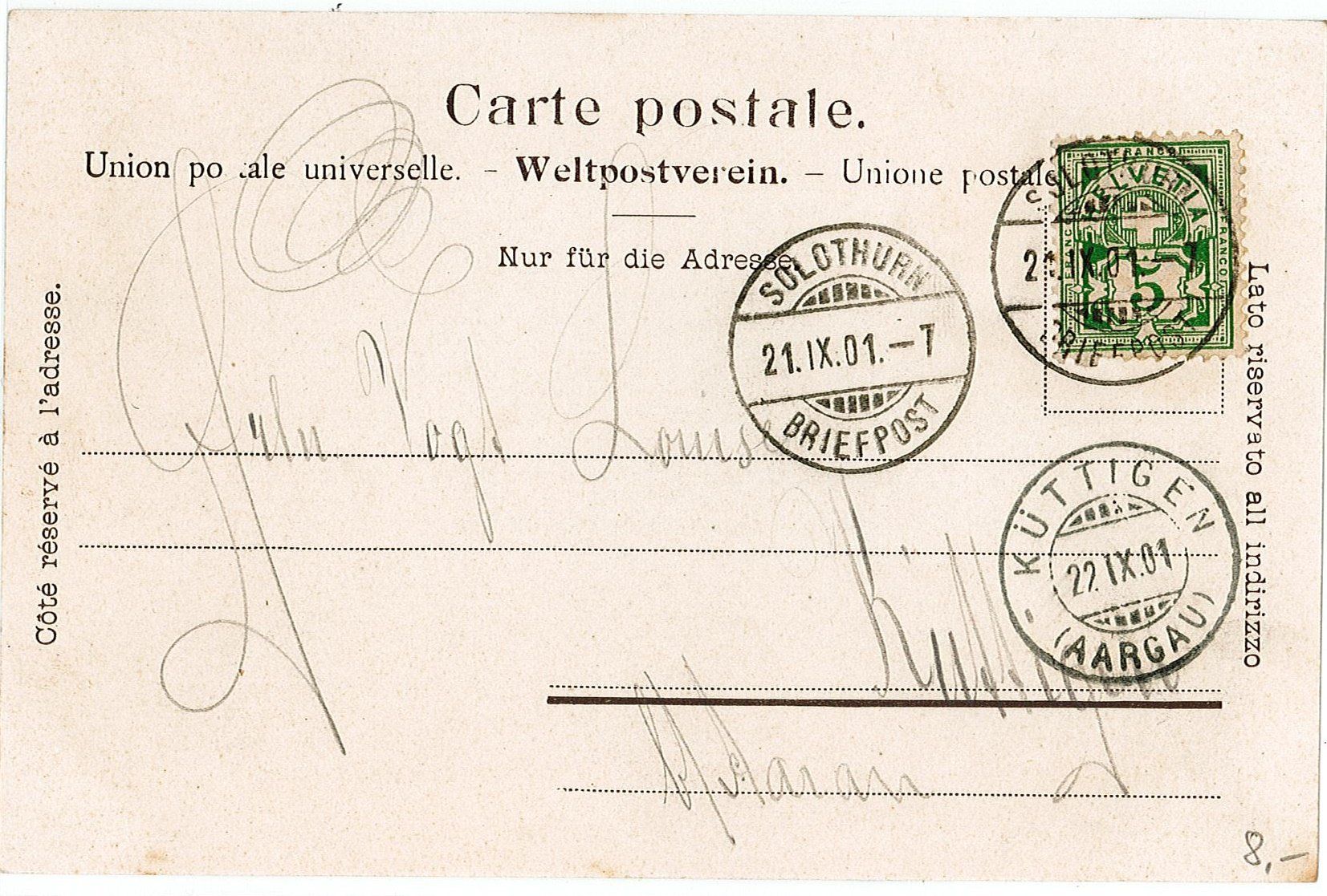 Cartoline postali: SO 93 SOLOTHURN Einsiedelei 1901 – Usato da Fribourg venduto da philafri 1