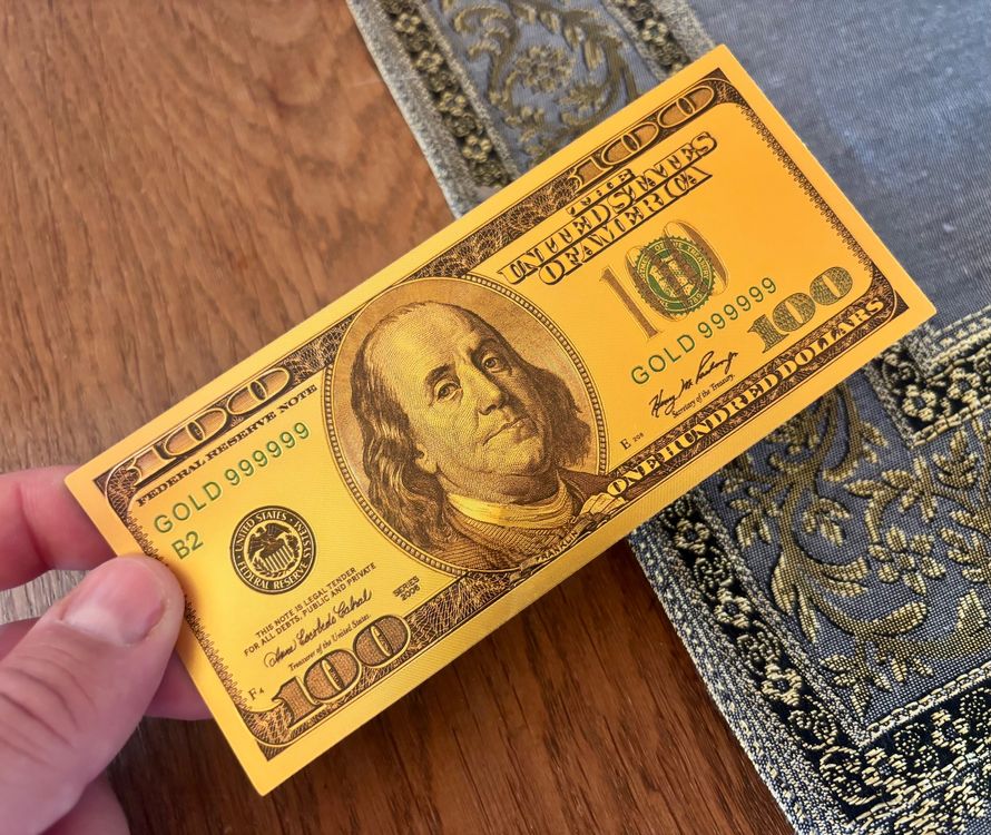 1 goldfarbene 100 Dollar Note für CHF 1.— (Spass-Geldnote) (Neu (gemäss ...