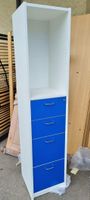 Schmales Büro-Regal, weiss/blau, 4 Schubladen