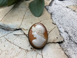 Antike Brosche Muschelgemme in Messing