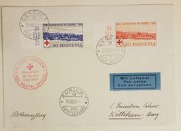 B205) 1939, Rotkreuz Sonderflug Genf - Zürich alle Stempel