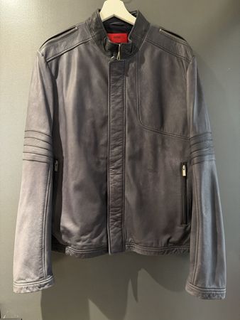 Hugo Boss Lederjacke Herren, Grau Grösse L