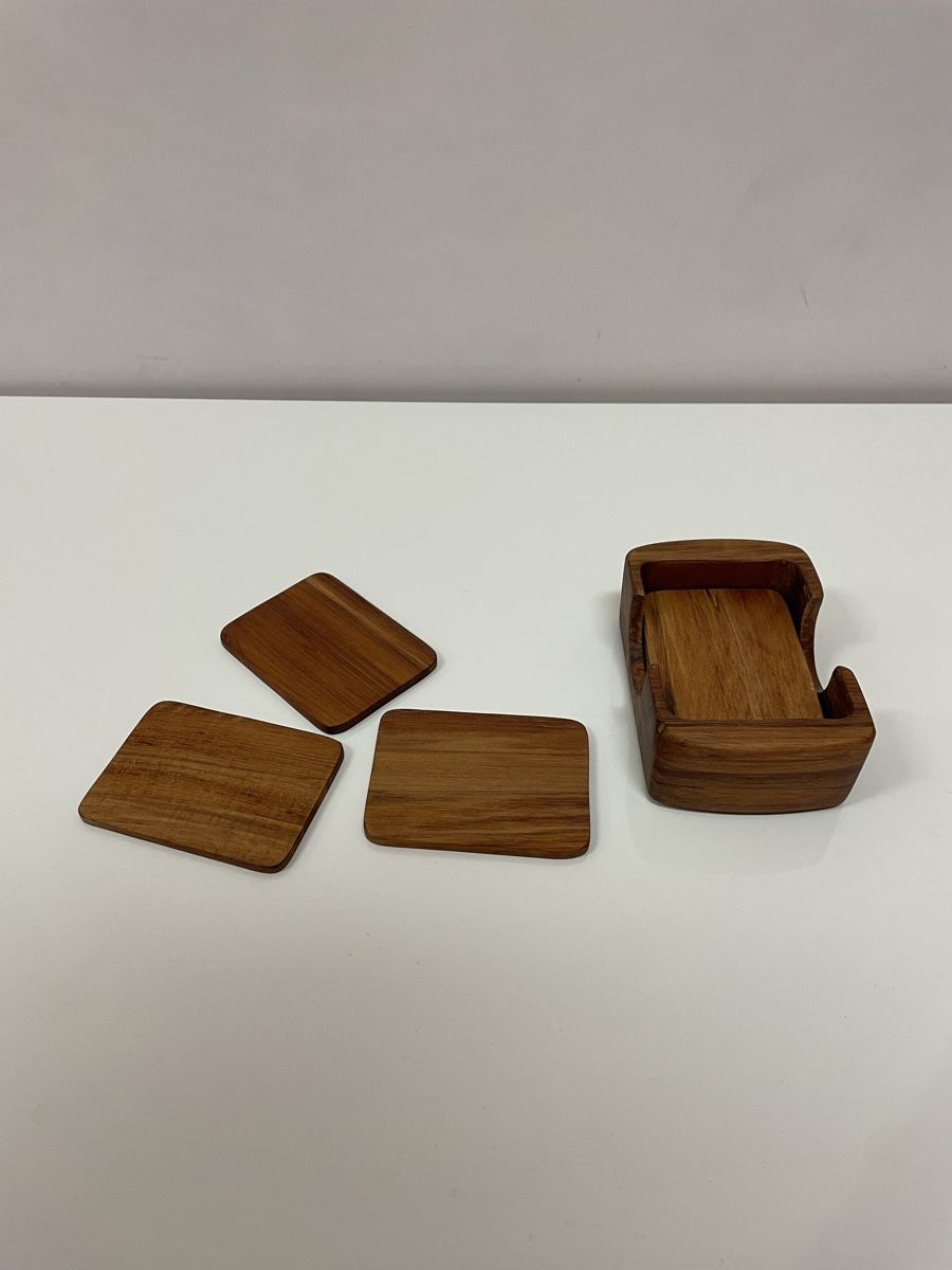 Untersetzer: Vintage Holz Untersetzer Set mit Ständer Glasuntersetzer – Gebraucht aus Zürich von Vintagewiesel 8