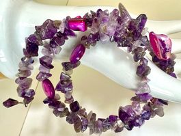 Amethyst Wickelarmband mit Perlmutt – handgefertigt – Unikat