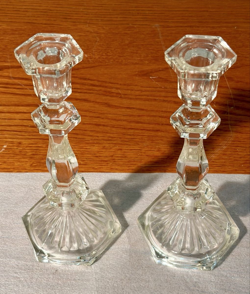 Portacandele: Vintage Crystal Candlestick Holders set of 2 – Usato da Lausanne venduto da artnouveau05
