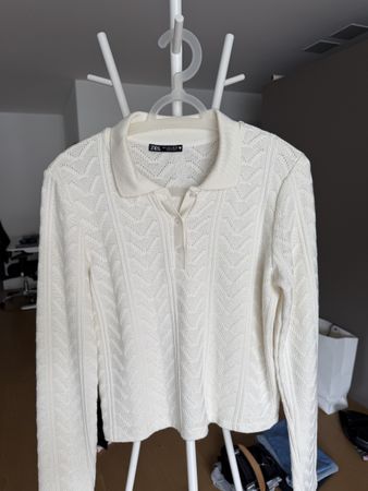 Cream Knit Polo Shirt - Size L - Zara - Great for Spring 🌸