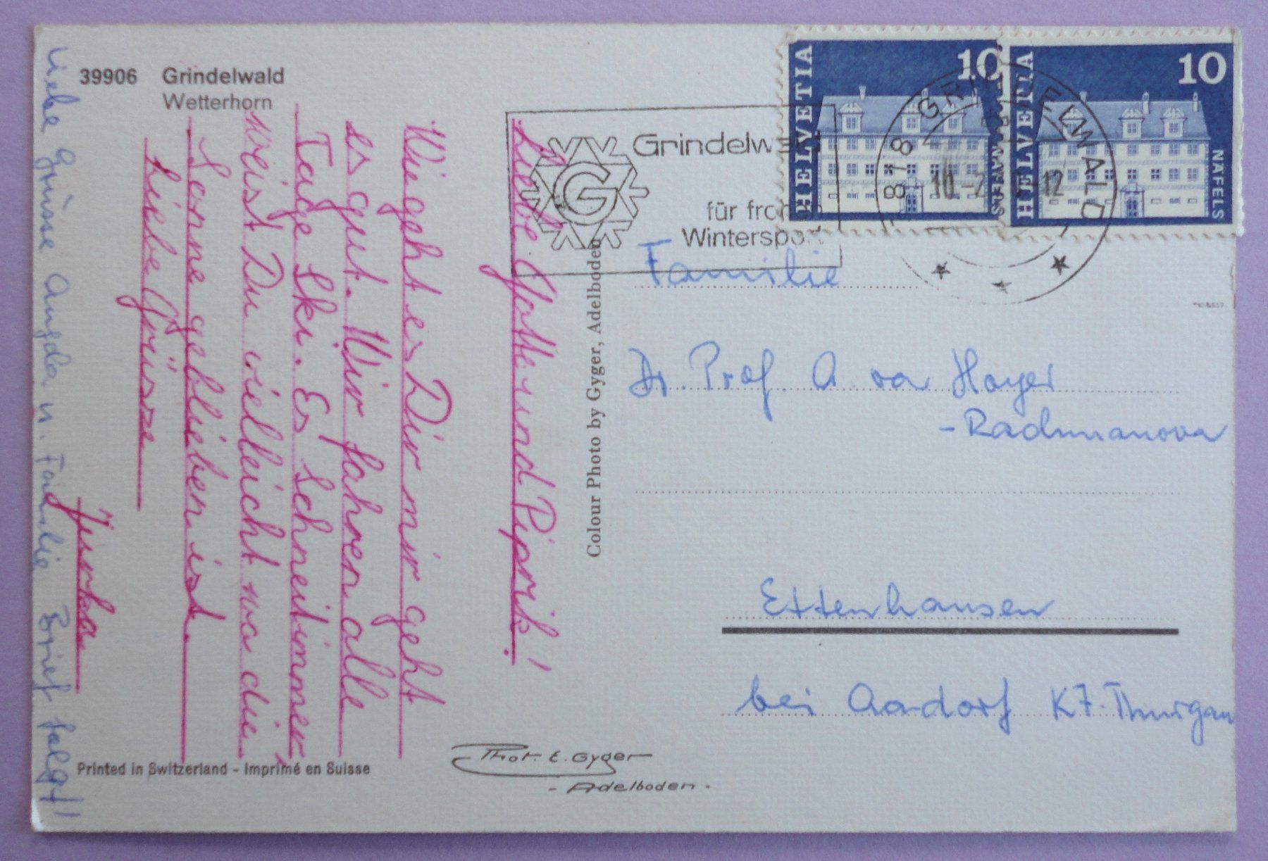Cartoline postali: Grindelwald, Wetterhorn – Usato da Fétigny venduto da Billy2miny 1