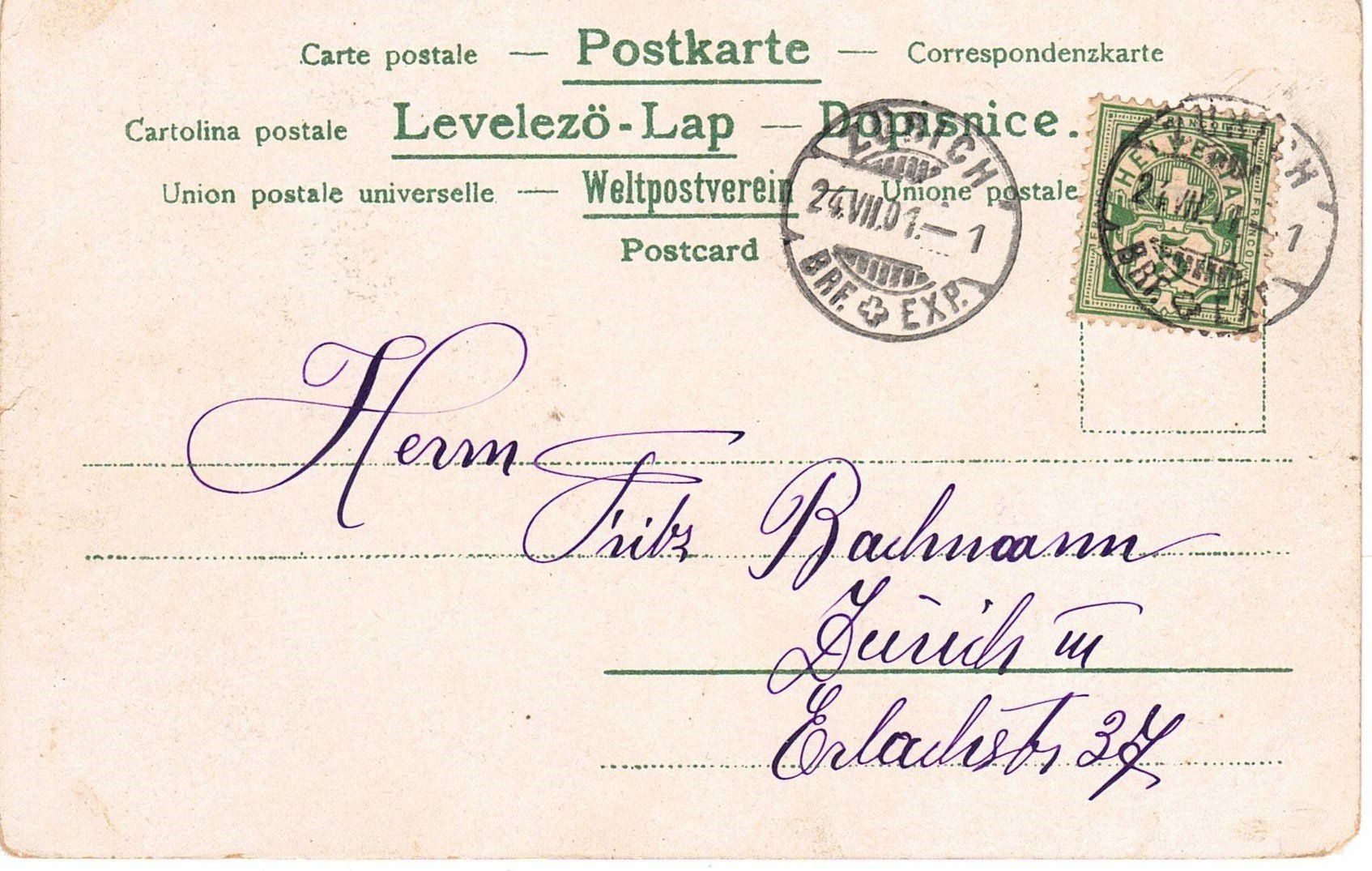 Ansichtskarten: 1901 Zürich, Limatquai mit Polytechnicum – Gebraucht aus Kreuzlingen von Koi4 1