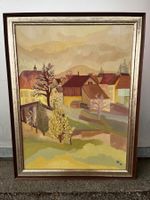 Schönes zeitgenössisches Ölgemälde, Landschaft mit Dorf
