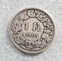 Schweizer 1‑Franken‑Münze von 1905 aus Silber (0.835), 5 g.