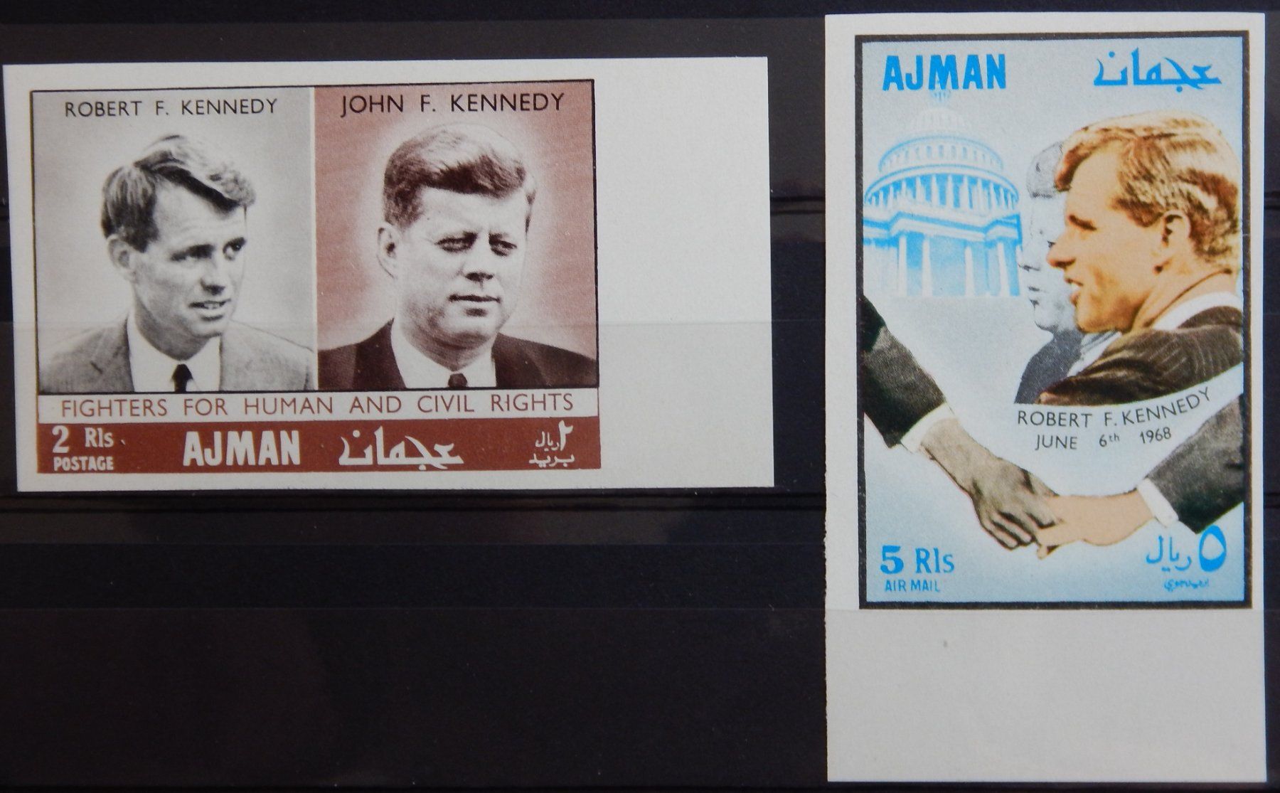 Tutti i francobolli: AJMAN Kat. 299-300 ** 1968 Kennedy – Usato da Zürich venduto da Muehlekauf